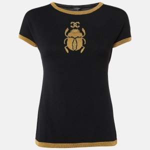 Chanel Black CC Scarab Lurex Wool Knit Crew Neck Jumper M