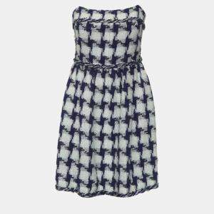Chanel Black/White Houndstooth Patterned Tube Dress S