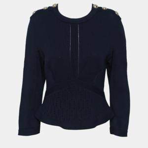 Chanel Blue Knitted Long Sleeve Top S