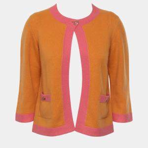 Chanel Orange/Pink Contrast Trimmed Knit Cardigan M