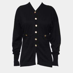  Chanel Black CC Logo Button Cardigan XL