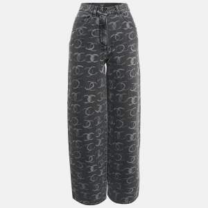 Chanel Grey Logo Pattern Denim Wide Leg Jeans S Waist 27"