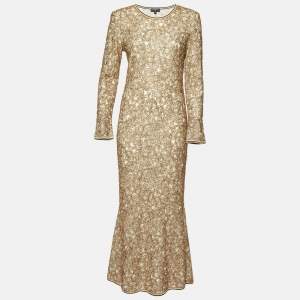 Chanel Gold Lurex Knit Full Sleeve Maxi Dress L