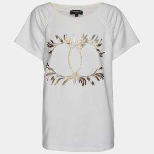 Chanel Cream Cotton CC Logo T-Shirt L