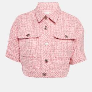 Chanel Pink Tweed Cotton Blend Crop Jacket S