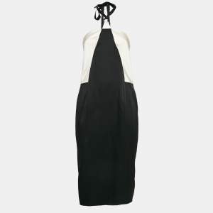 Chanel Black/Cream Satin Knee-Length Tube Dress M