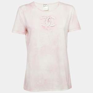 Chanel Pink CC Logo Print Jersey Tie-Dye T-Shirt L