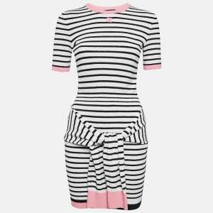 Chanel White/Pink Striped Terry Cotton Tie-Up Detail T-Shirt Dress S