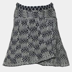 Chanel Navy Blue, White Nylon, Cotton Textured Knit Skirt FR 38