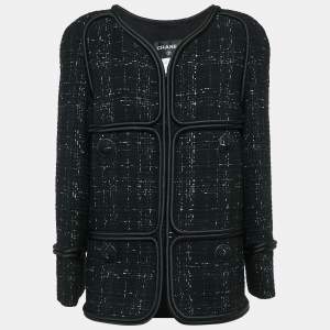 Chanel Black Tweed Corded Detail Jacket XL