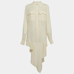 Chanel White Silk Long Sleeve Asymmetric Shirt M