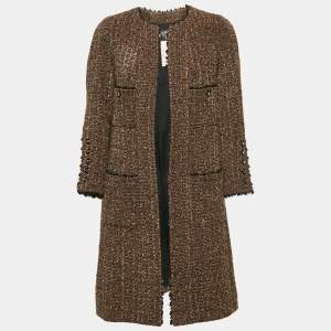 Chanel Vintage Brown Tweed Open Front Coat L