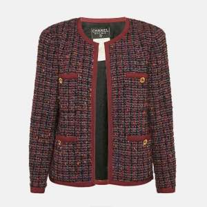 Chanel Vintage Burgundy Tweed Open Front Jacket L