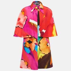 Chanel Multicolor Printed Silk Crepe De Chine Cape and Dress Set S