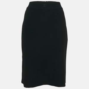 Chanel Vintage Black Wool Knee Length Skirt XL