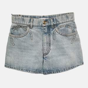 Chanel Navy Blue Light Blue Coco Embroidered Denim Shorts S