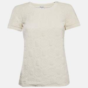 Chanel Ivory Camellia Quilted Silk Top S