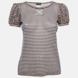 Chanel Blue/Pink Striped Jersey CC Bow Detail T-Shirt S