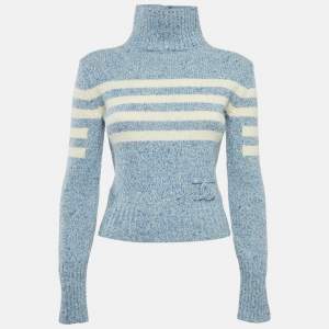 Chanel Blue Patterned Wool High Neck Sweater S