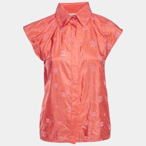 Chanel Pink Embroidered Silk Button Front Blouse S