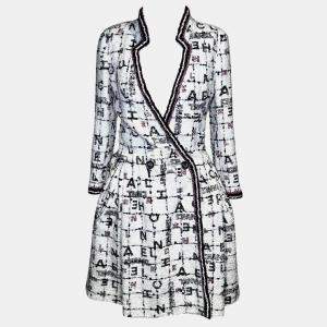 Chanel White/Black Logo 20S Tweed Dress