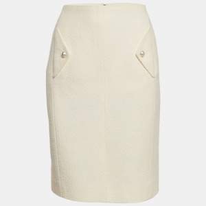 Chanel Off-White Tweed Pencil Skirt L