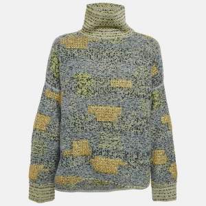 Chanel Grey Patterned Wool Blend Turtle Neck Sweater M