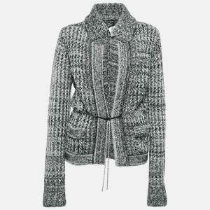 Chanel Black/White Embellished Wool Blend Cardigan M