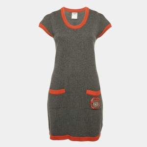 Chanel Grey Cashmere Knit Contrast Trimmed Mini Dress M