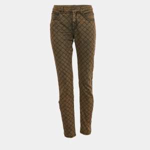 Chanel Brown Check Embroidery Denim Slit Detail Jeans M Waist 30"