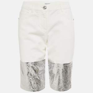 Chanel White Denim Foil Coated Shorts M