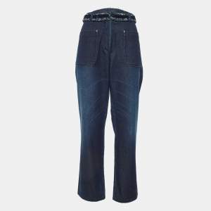 Chanel Indigo Denim Braided Waist Detail Straight Fit Jeans L/Waist 35"