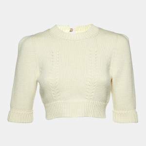 Chanel Cream Cotton Knit Cropped Pullover S