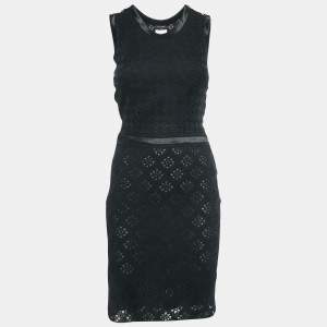 Chanel Black Patterned Knit Sleeveless Short Dress S