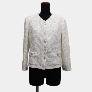 Chanel White Cotton/Nylon/Rayon No-Collar Tweed Jacket Women Size 38