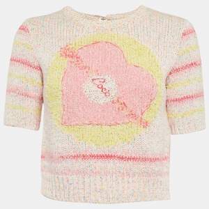 Chanel Pink Coco Heart Intarsia Rib Knit Sweater S