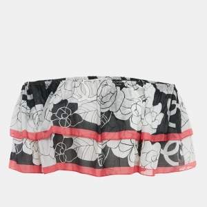 Chanel White/Pink Floral Print Cotton Ruffled Top S