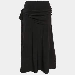 Chanel Black Silk Draped Style Flared Midi Skirt M