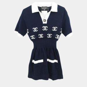 Chanel Navy Knit Short Sleeve Top One Size
