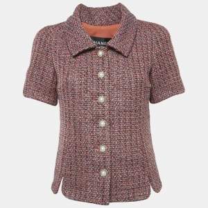 Chanel Pink Tweed Short Sleeve Jacket S