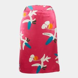 Chanel Pink Abstract Print Satin Silk Midi Skirt M