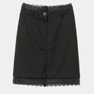Chanel Black Wool Lace Trimmed Skirt Size 38