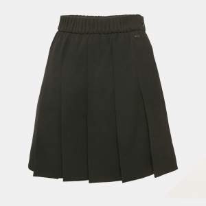 Chanel Black Wool Drill Pleated Mini Skirt S