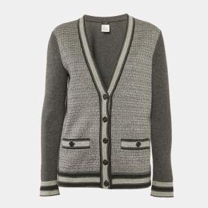 Chanel Grey Lurex Knit Button Front Cardigan S