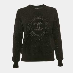 Chanel Black CC Intarsia Knit Crewneck Sweatshirt S