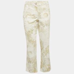 Chanel White Faded Grecian Print Denim Cropped Jeans M Waist 35"