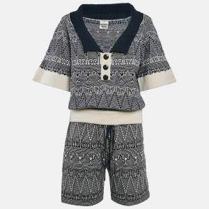 Chanel Navy Blue Patterned Cashmere Knit Top and Shorts S