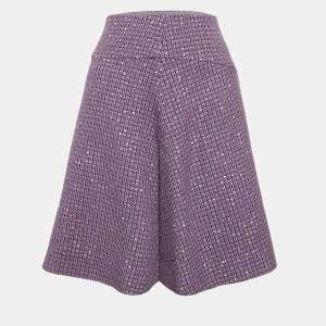 Pre Owned Chanel Purple Sequin Tweed Short Skirt M