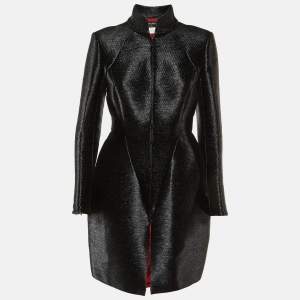 Chanel Black Metallic Nylon Zip-Up Shanghai Coat M