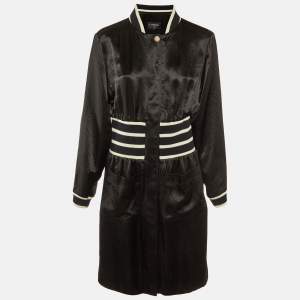 Chanel Black Satin Zip-Up Short Varsity Dress M